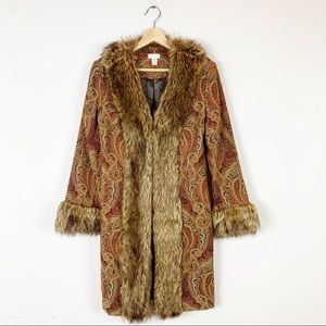 CHICOS Stunning Boho Tapestry Coat Long Faux Fur S